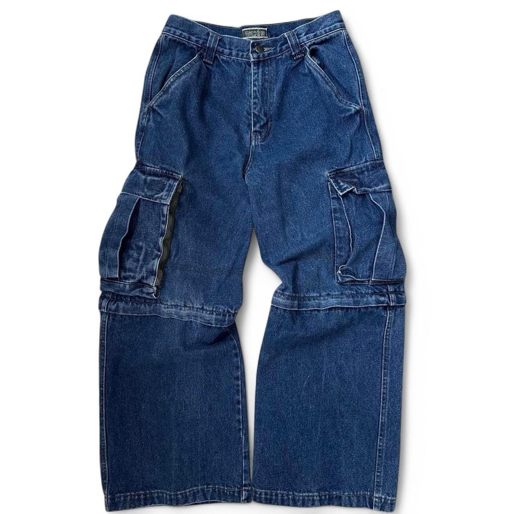 Vintage Rare y2k Machine brand Baggy Wide Leg Zip Off Cargo Jeans